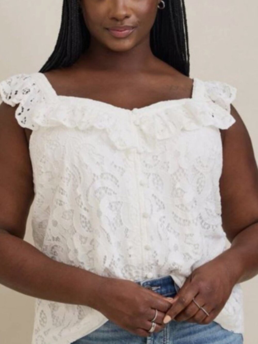 Torrid White Lace Ruffle Short Sleeve Top Size 1 / 14-16
